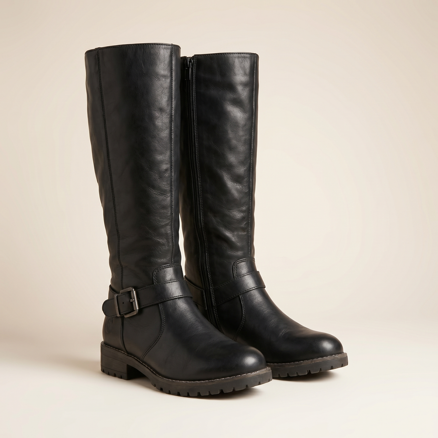 Botas altas hasta la rodilla para mujer en cuero sintético | Calzado de invierno cálido y con soporte