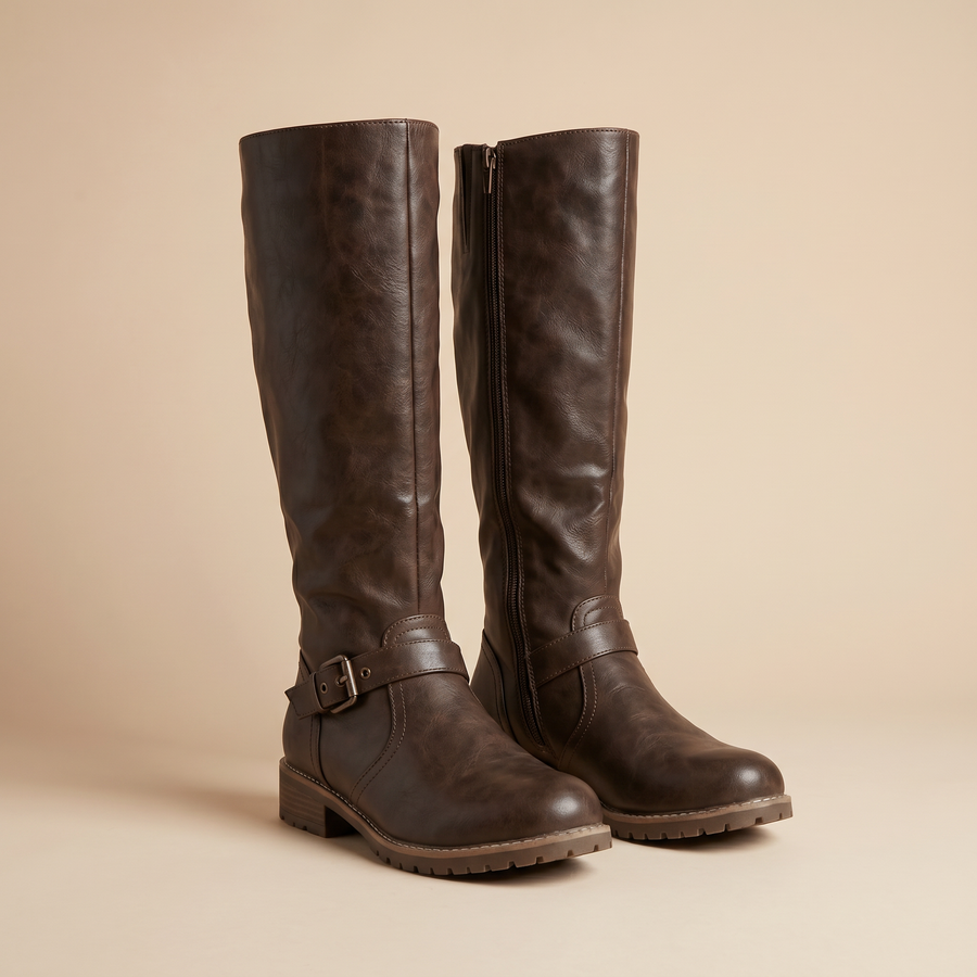 Botas altas hasta la rodilla para mujer en cuero sintético | Calzado de invierno cálido y con soporte