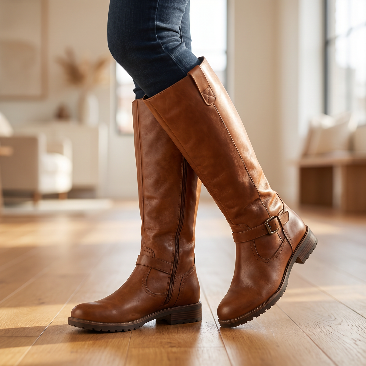 Botas altas hasta la rodilla para mujer en cuero sintético | Calzado de invierno cálido y con soporte