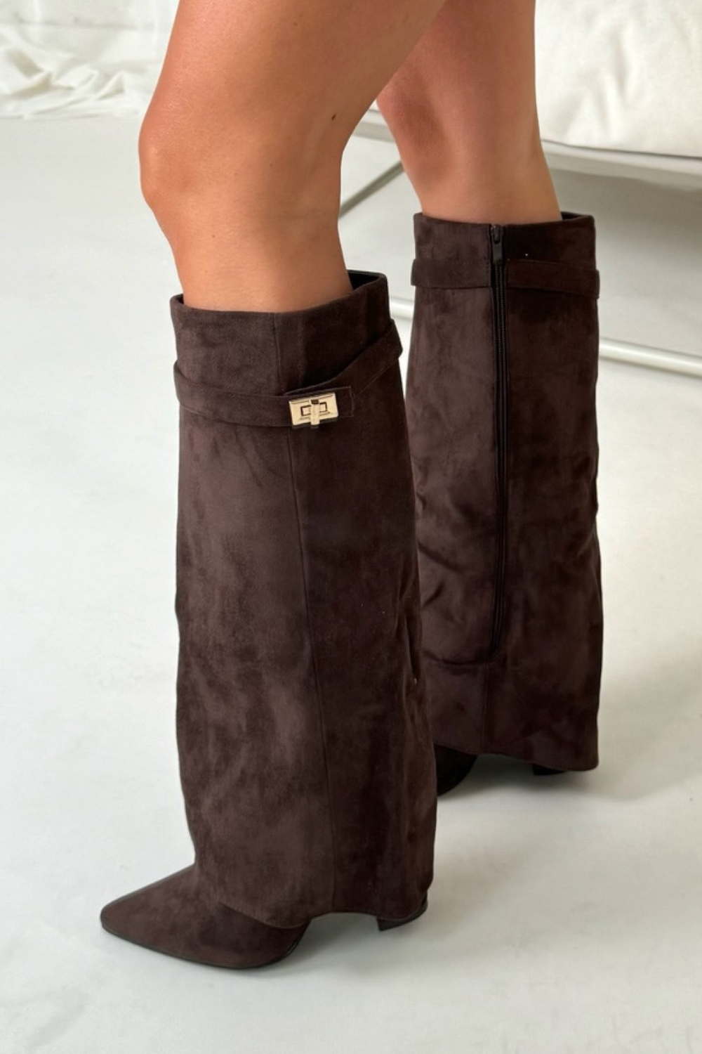 Botas altas para mujer de cuero de primera calidad con tacón de bloque
