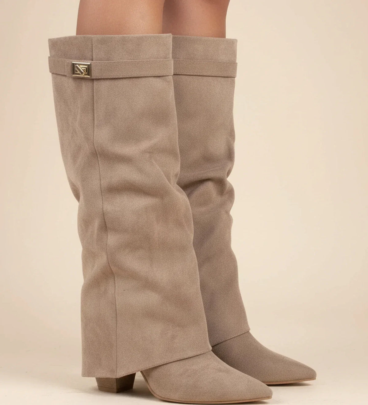 Botas de Caña Ancha Fruncidas Hasta la Rodilla Sin Cremallera para Mujer