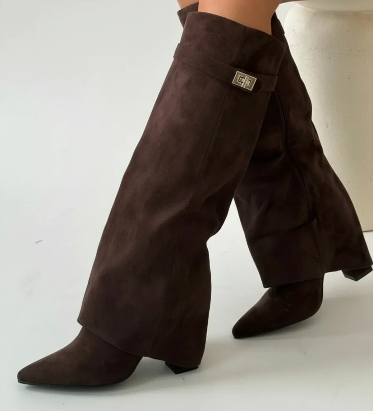 Botas de Caña Ancha Fruncidas Hasta la Rodilla Sin Cremallera para Mujer