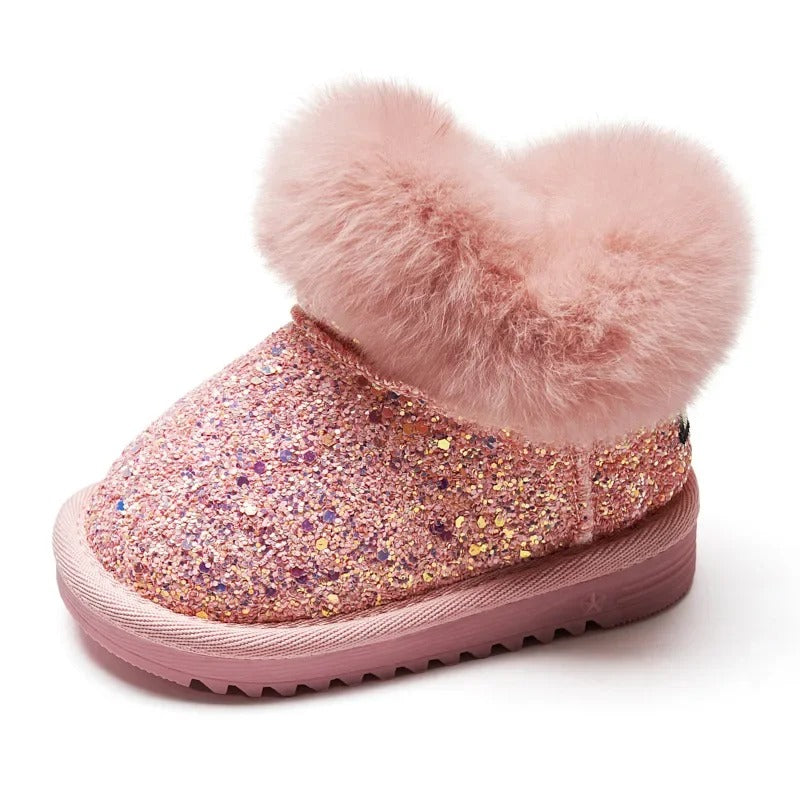 Botas de nieve infantiles cálidas de peluche con suela blanda