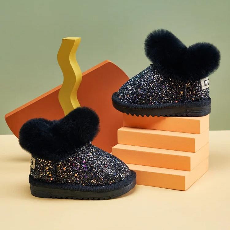Botas de nieve infantiles cálidas de peluche con suela blanda
