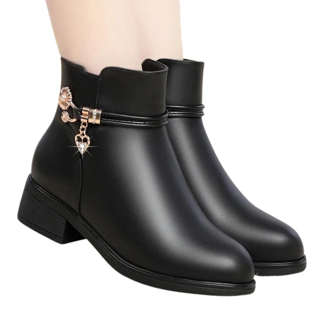 Botines de piel suave para mujer con estrás