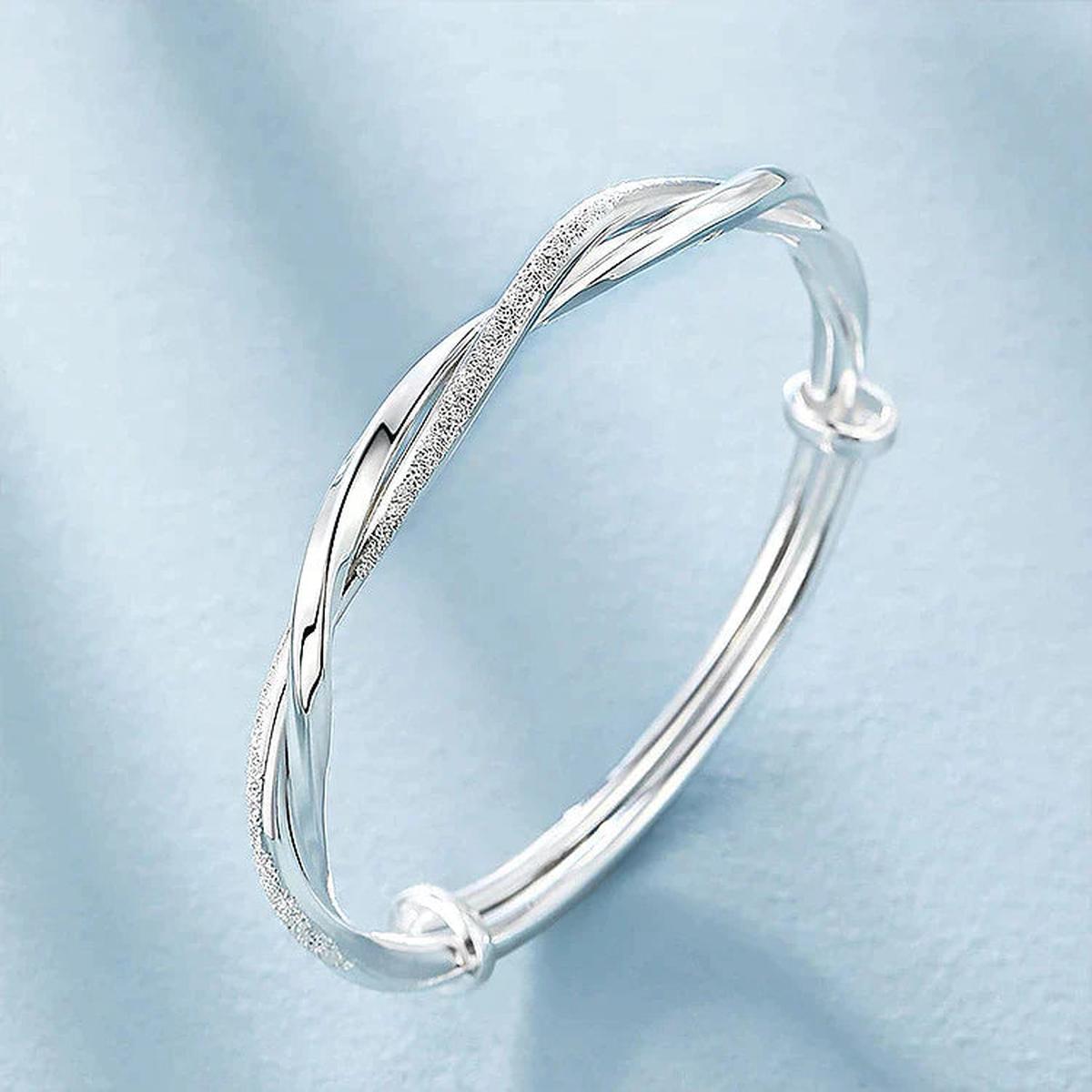 Brazalete geométrico ajustable de plata de ley 925
