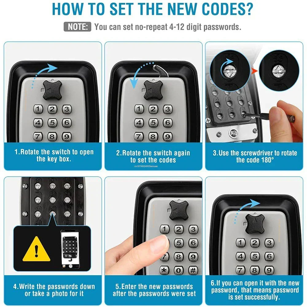Caja fuerte de seguridad para llaves de montaje en pared e impermeable – Guardallaves con cerradura y código numérico para exterior