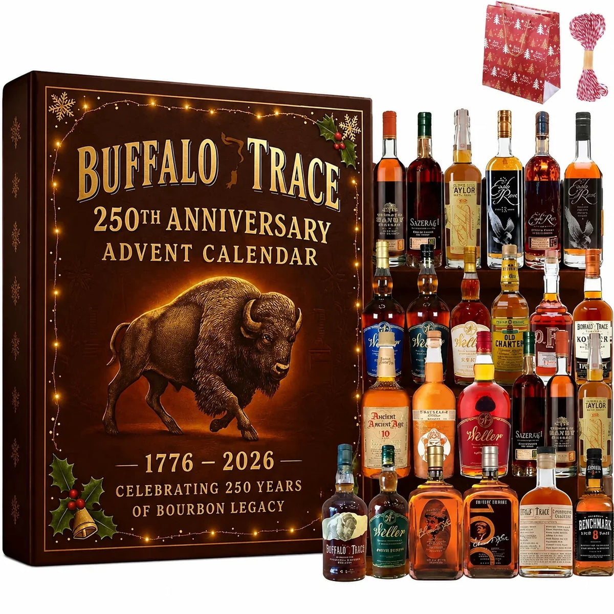 Calendario de adviento con miniadornos de botellas – Cuenta atrás de 24 días con temática de whisky bourbon