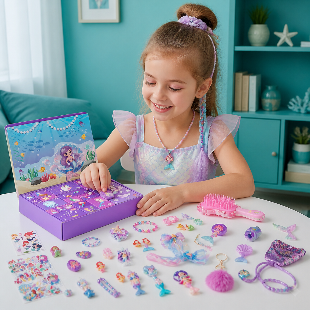 Calendario de adviento de sirena – 24 días con accesorios para el pelo y sorpresas