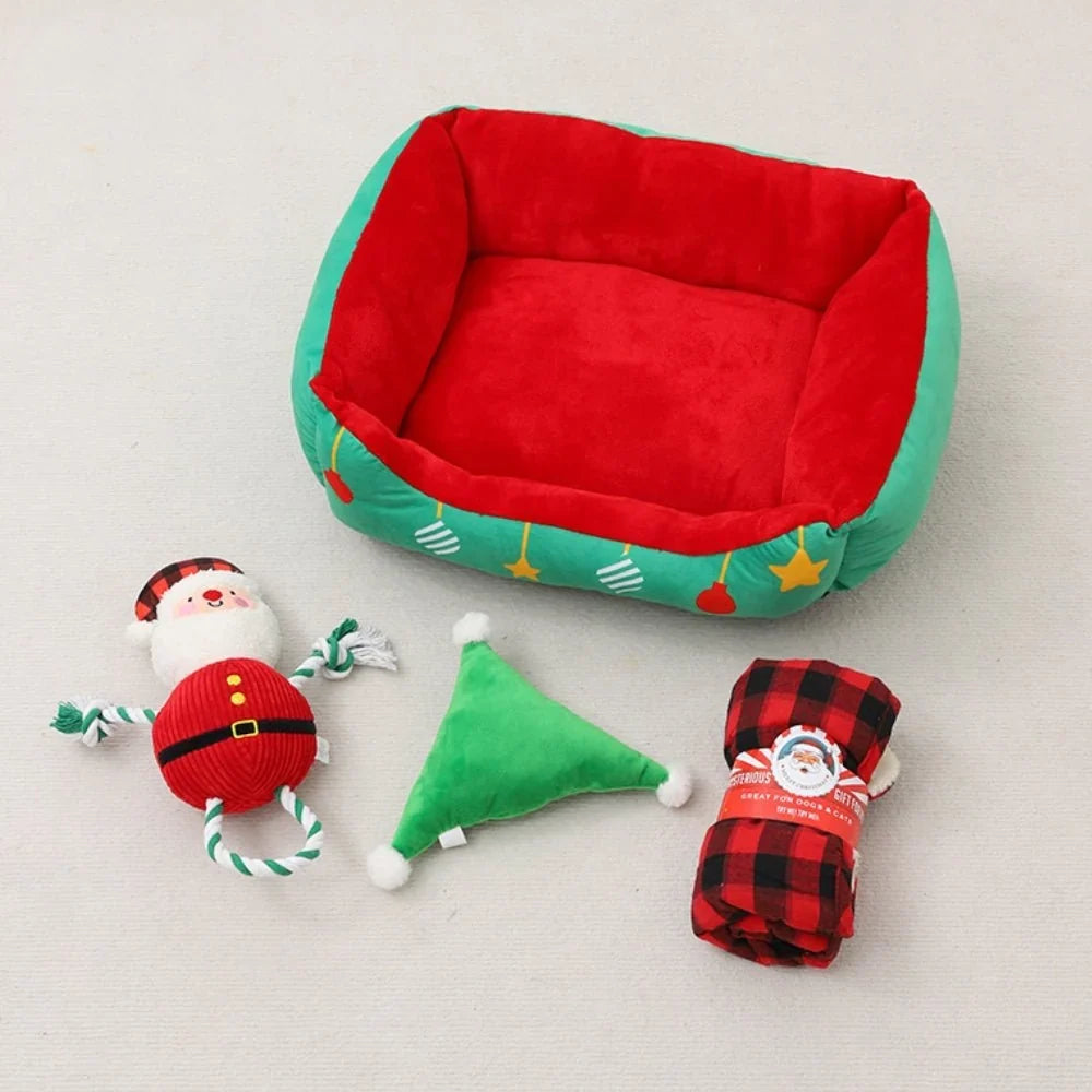 Cama cueva 2 en 1 para mascotas con diseño navideño y base antideslizante