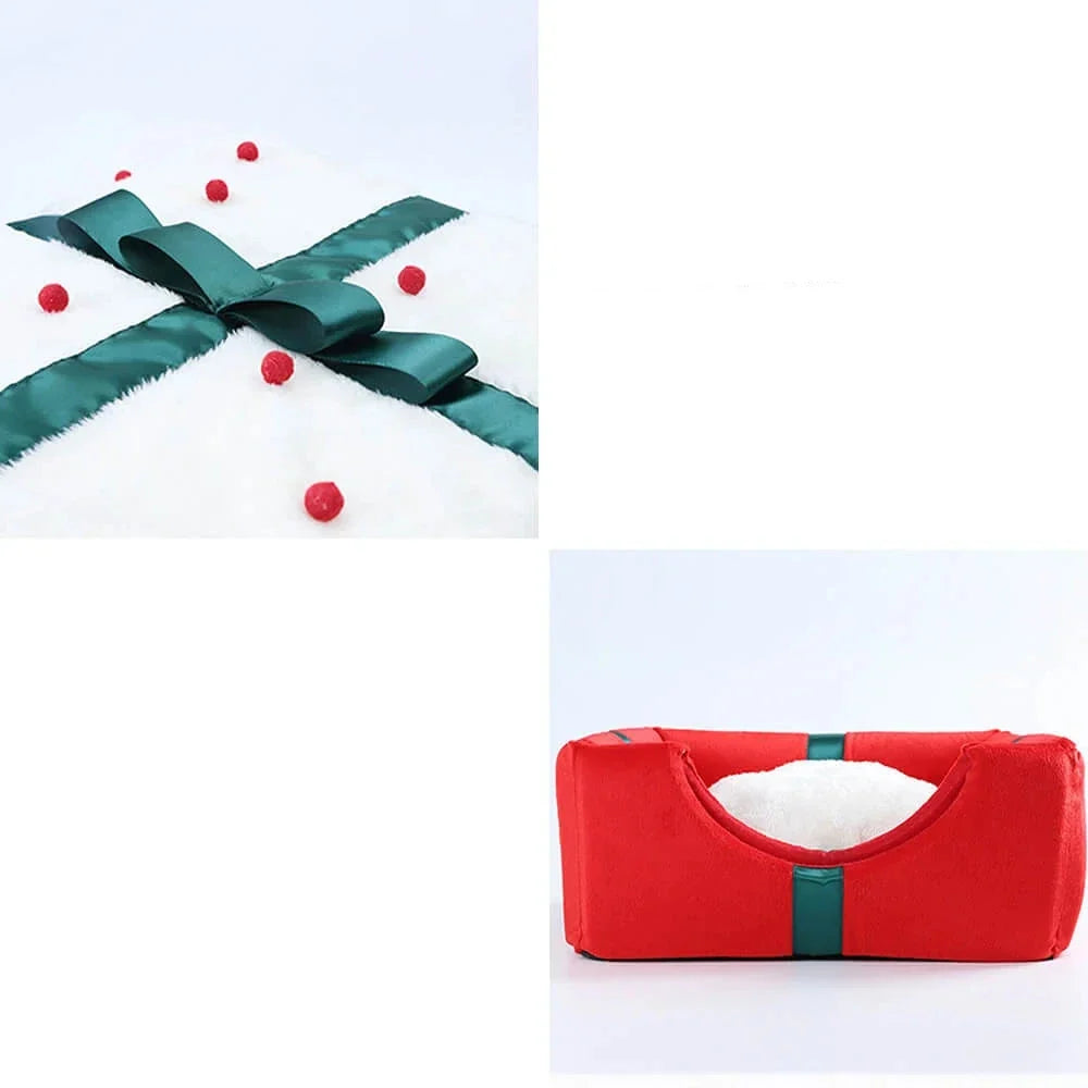 Cama cueva 2 en 1 para mascotas con diseño navideño y base antideslizante