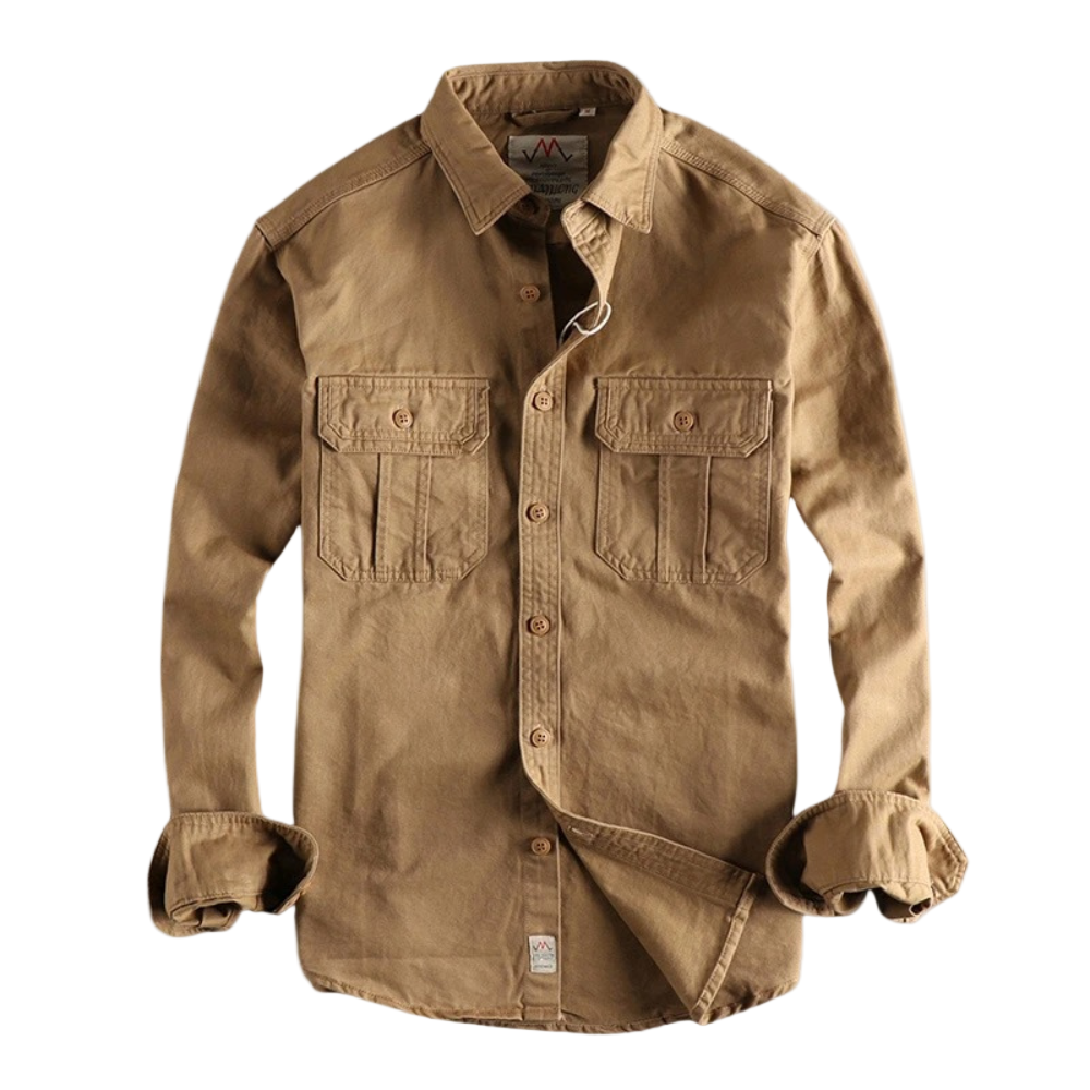 Camisa casual de manga larga para hombre en marrón y verde oscuro