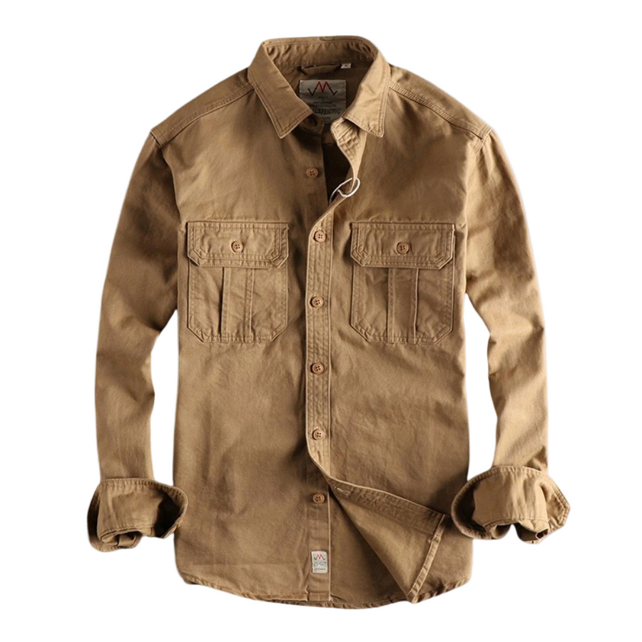 Camisa casual de manga larga para hombre en marrón y verde oscuro