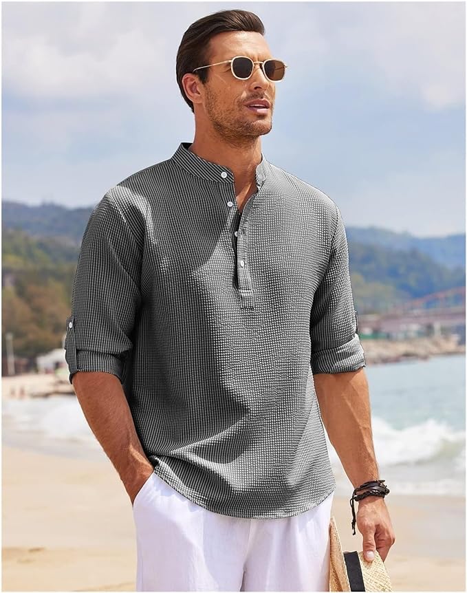 Camisa casual para hombre con cuello Mao