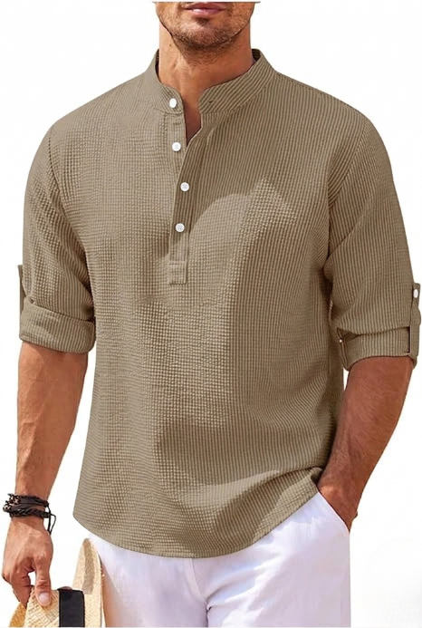 Camisa casual para hombre con cuello Mao
