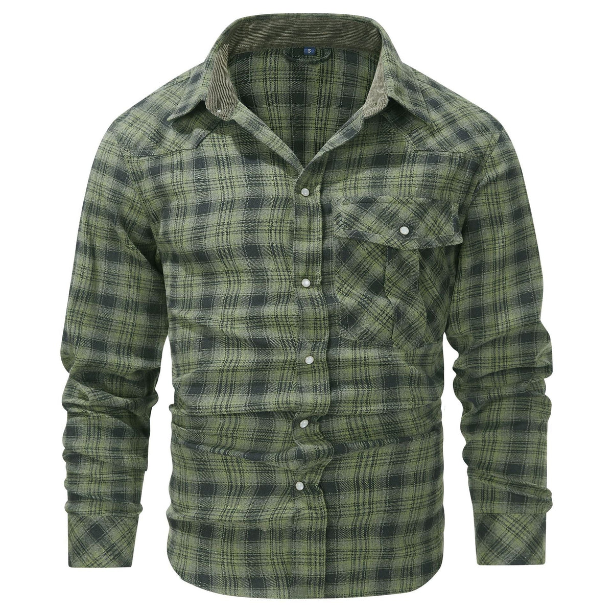 Camisa de cuadros para hombre de manga larga con cuello y botones