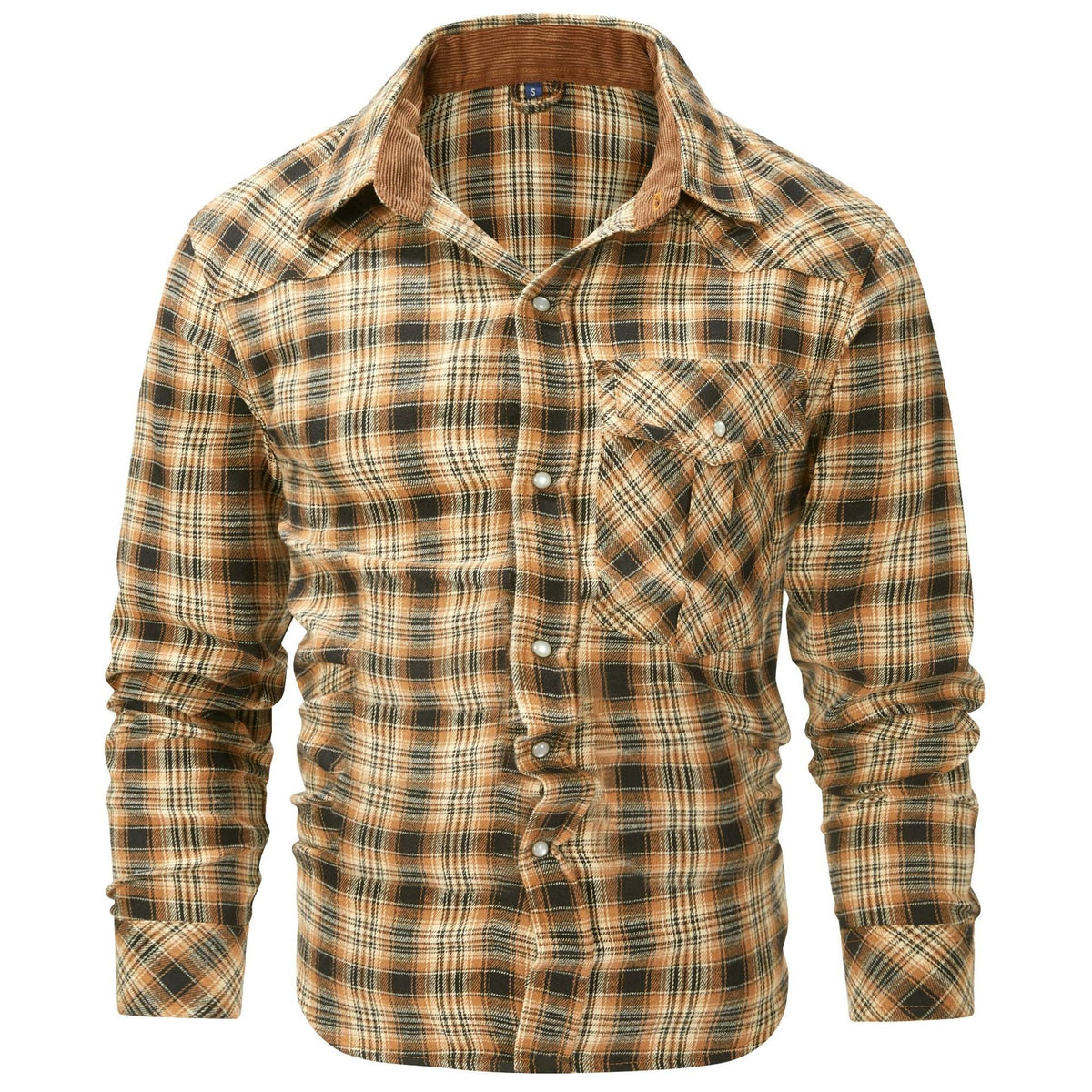 Camisa de cuadros para hombre de manga larga con cuello y botones
