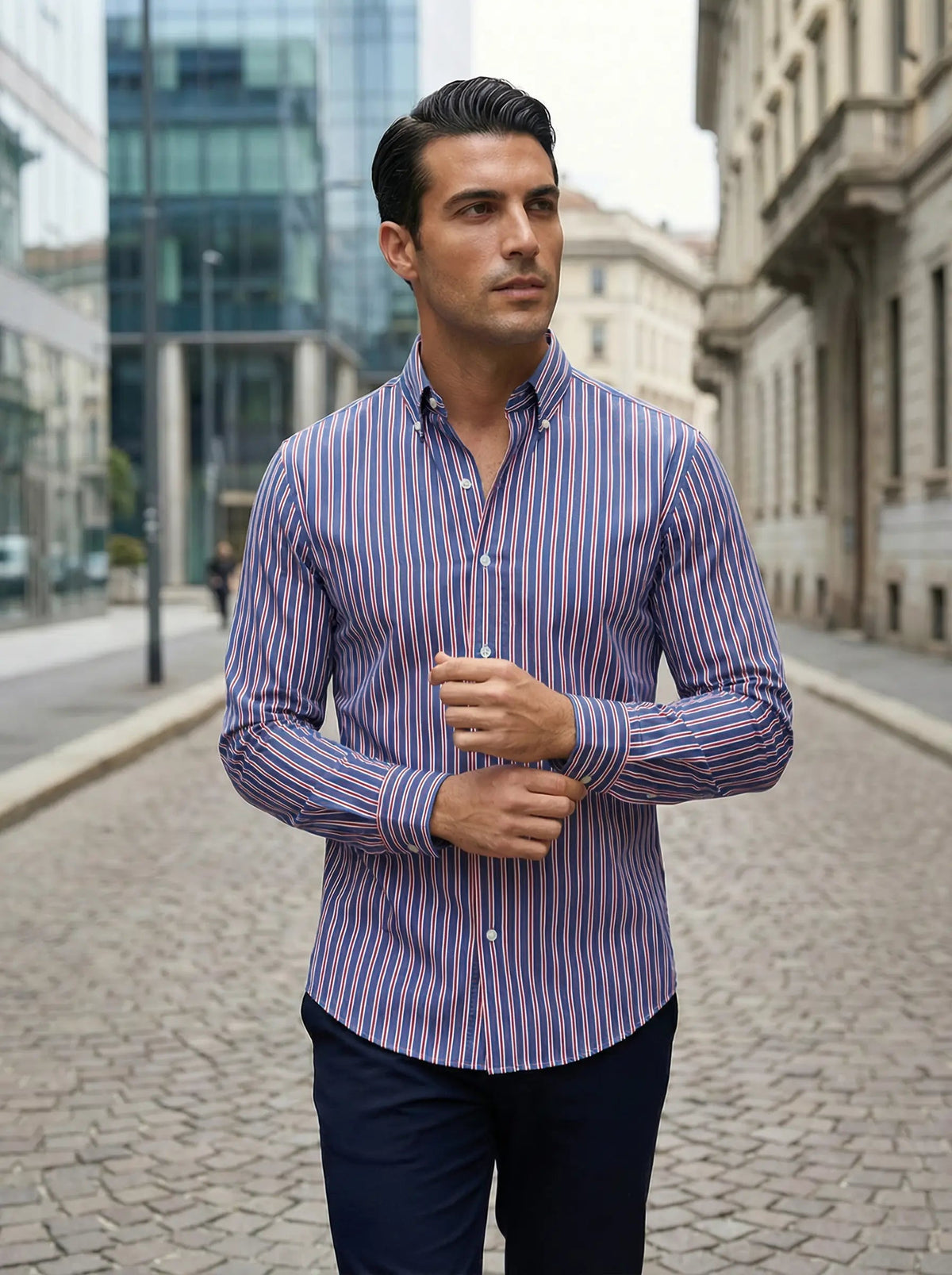 Camisa de hombre a rayas con manga larga