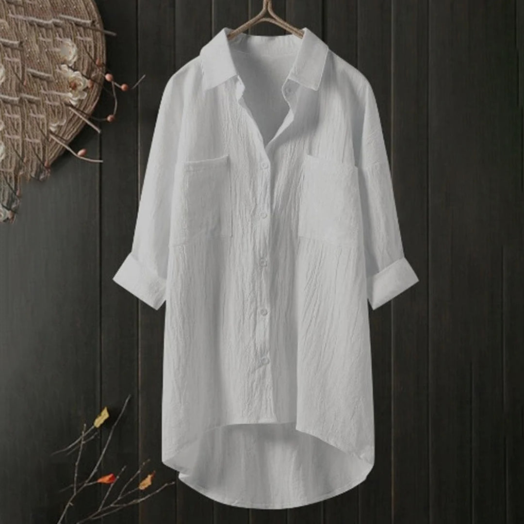 Camisa de lino abotonada de manga larga y corte holgado