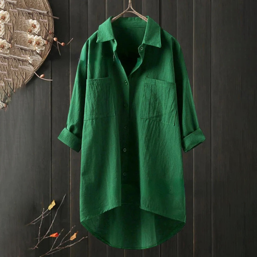Camisa de lino abotonada de manga larga y corte holgado