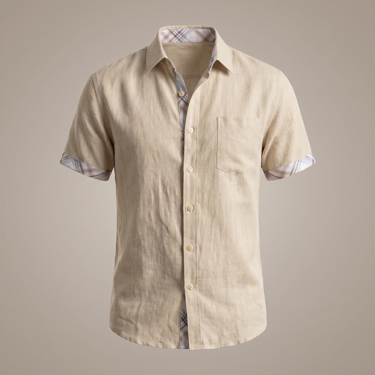Camisa de manga corta de algodón para hombre con estampado de cuadros gráficos – Parte superior casual de verano