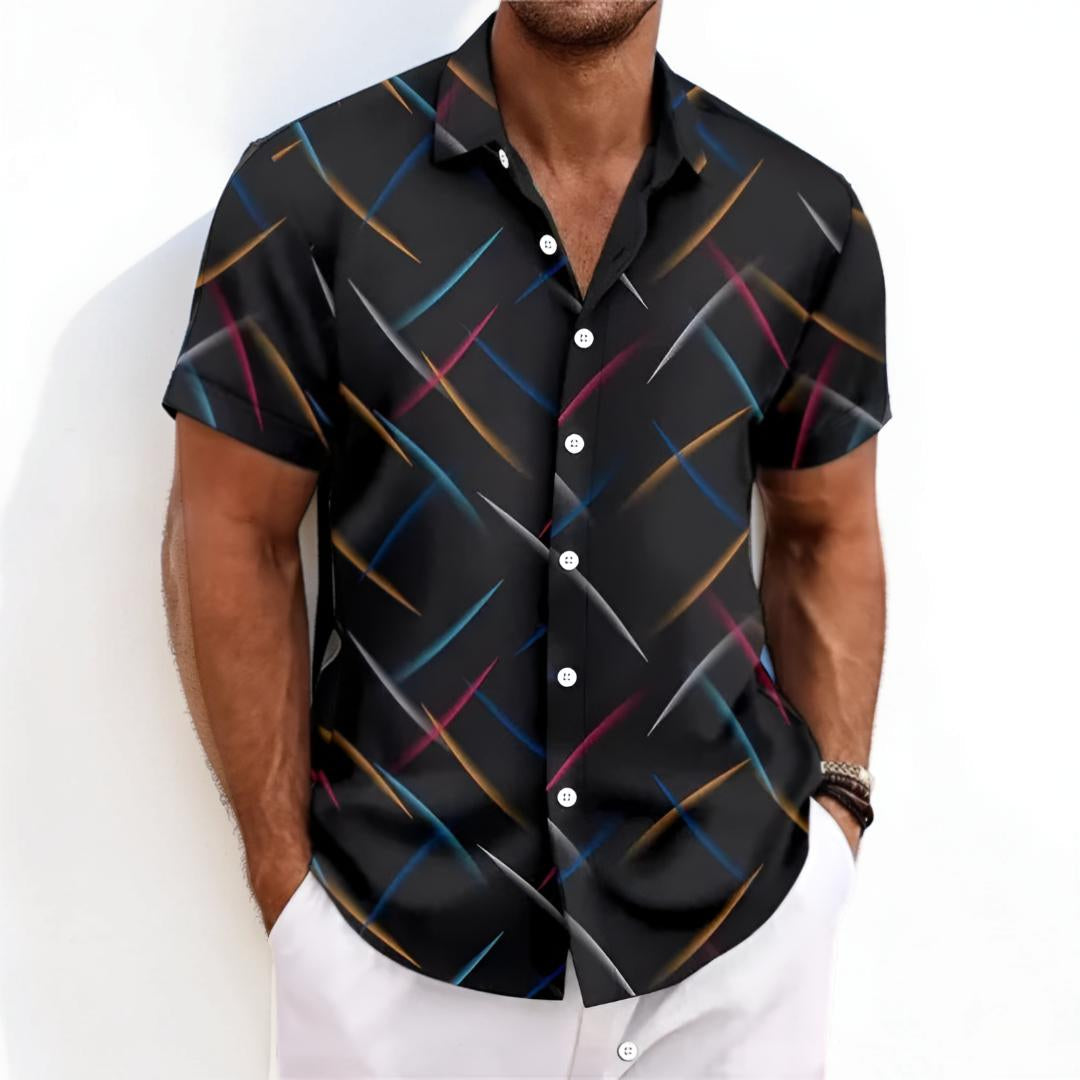Camisa de manga corta para hombre con estampado geométrico y abotonadura