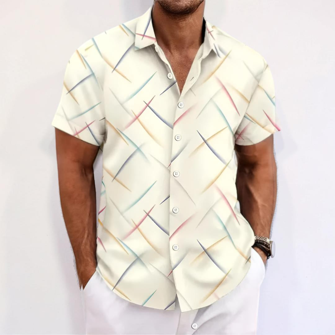 Camisa de manga corta para hombre con estampado geométrico y abotonadura
