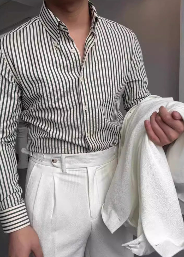 Camisa de manga larga a rayas para hombre con botones