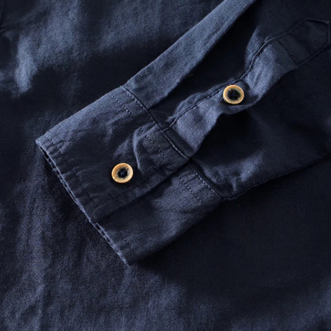 Camisa de manga larga con cuello mao para hombre