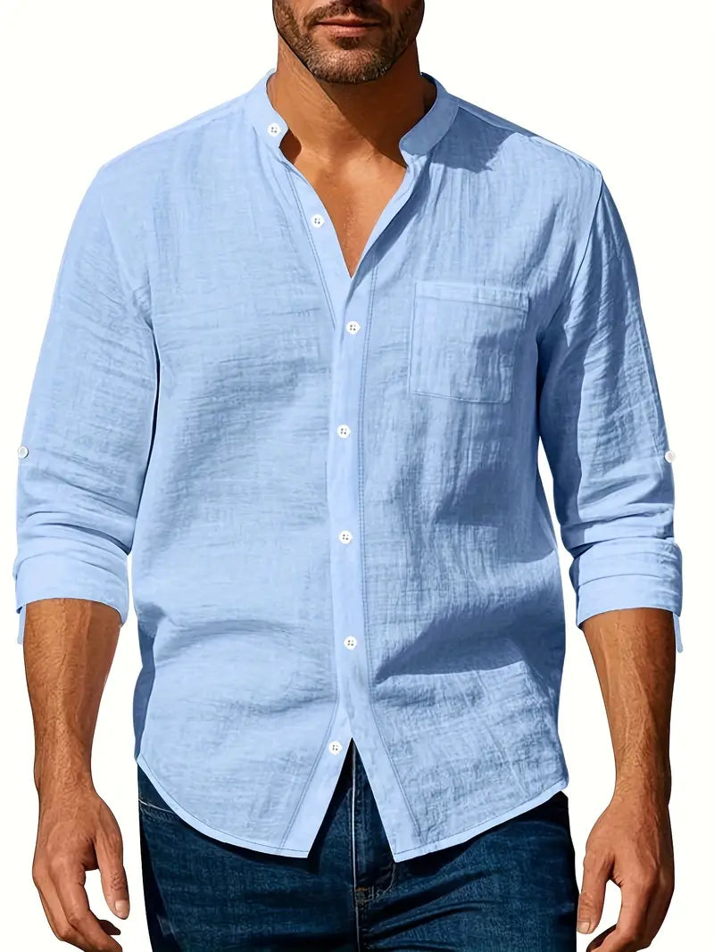 Camisa de manga larga para hombre con cuello Mao