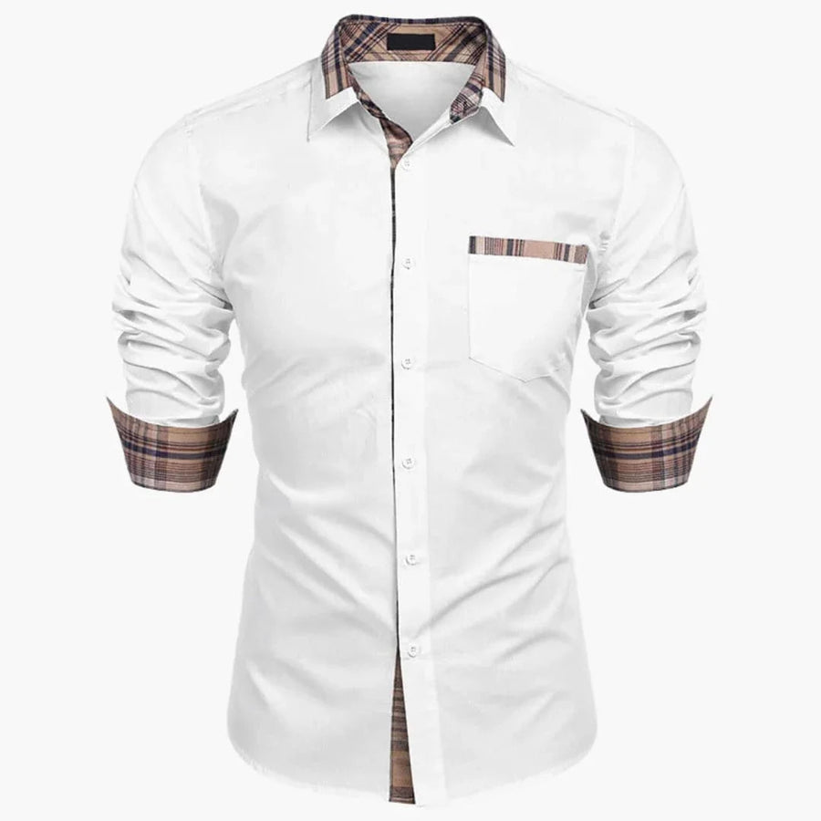 Camisa de manga larga para hombre con cuello y detalles a cuadros