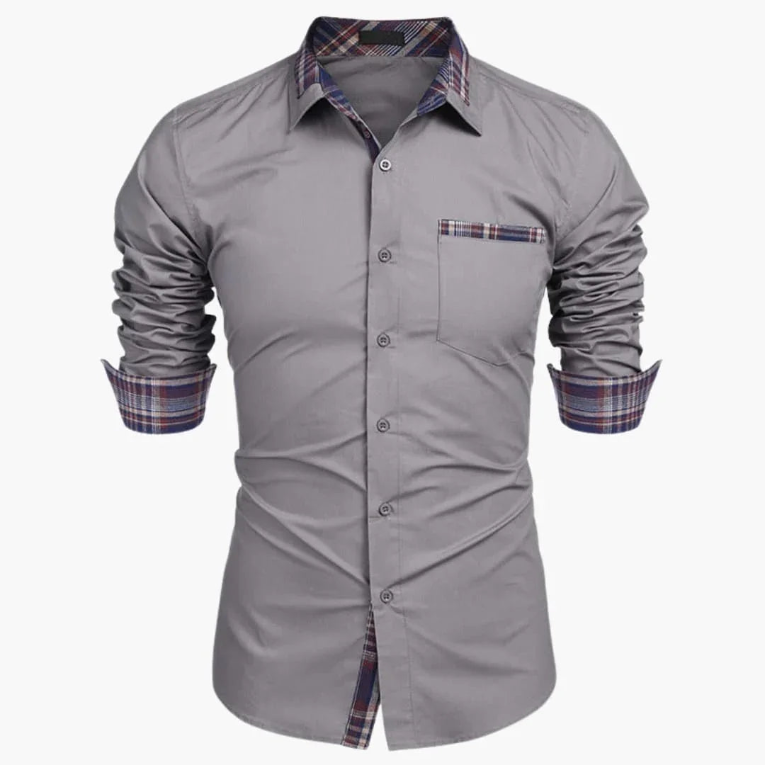 Camisa de manga larga para hombre con cuello y detalles a cuadros