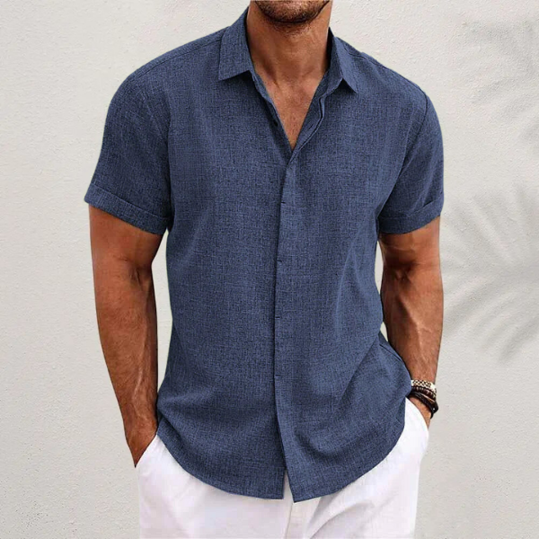 Camisa Elegante de Manga Corta con Cuello y Textura para Hombre
