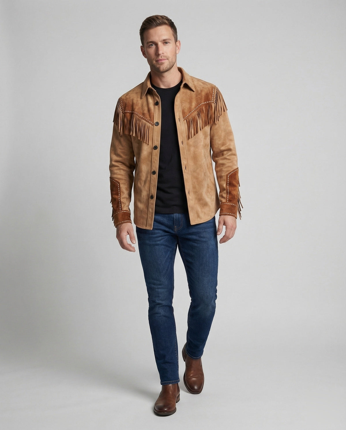 Camisa estilo occidental con flecos y bordados