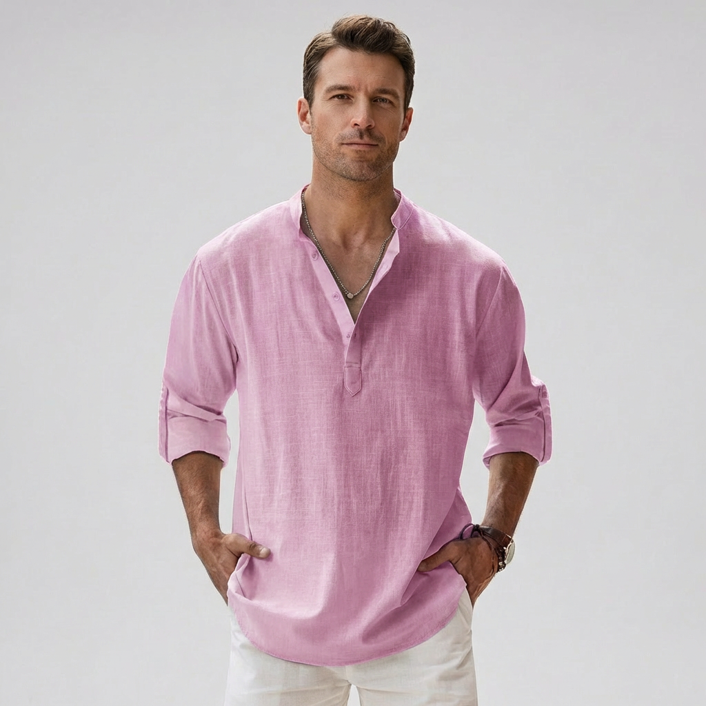 Camisa Henley para hombre con botones en el cuello