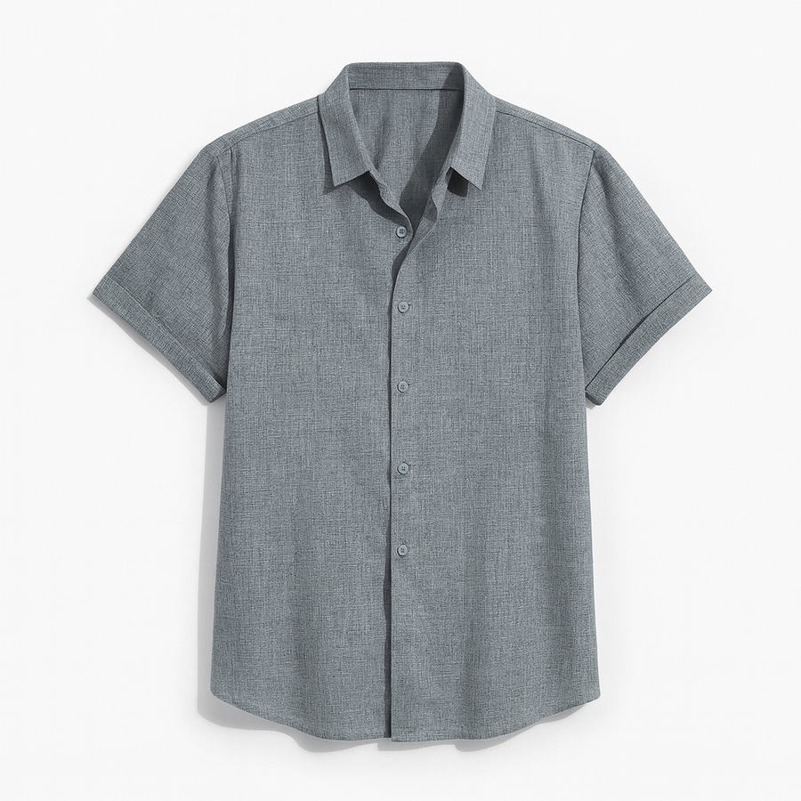 Camisa para Hombre de Manga Corta con Cierre de Botones en Mezcla Transpirable de Algodón y Lino - Corte Regular