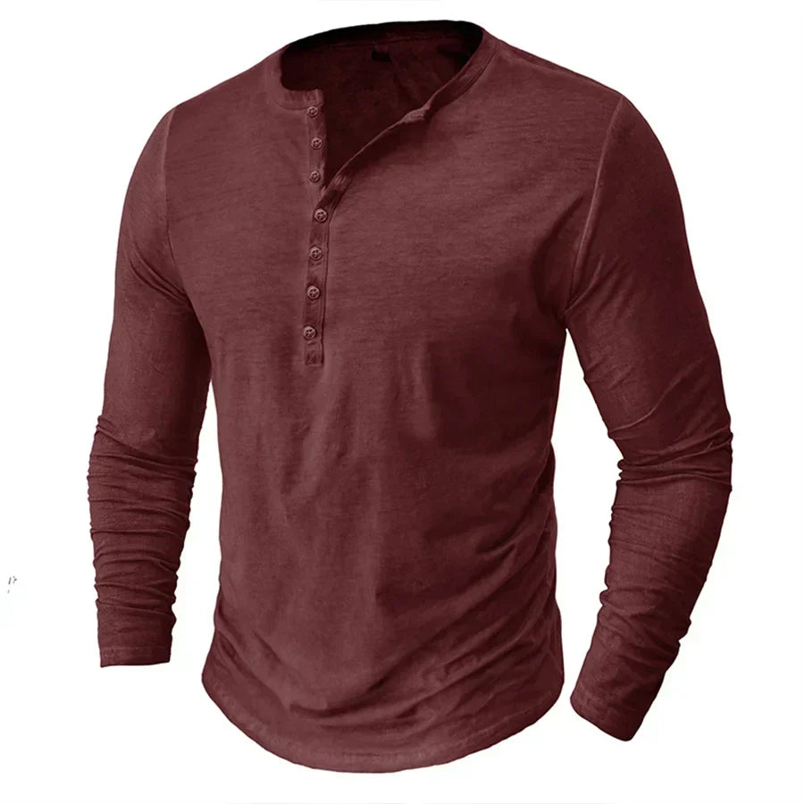 Camiseta de manga larga para hombre con botones