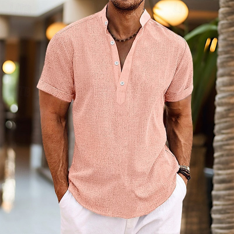 Camiseta Henley de manga corta para hombre