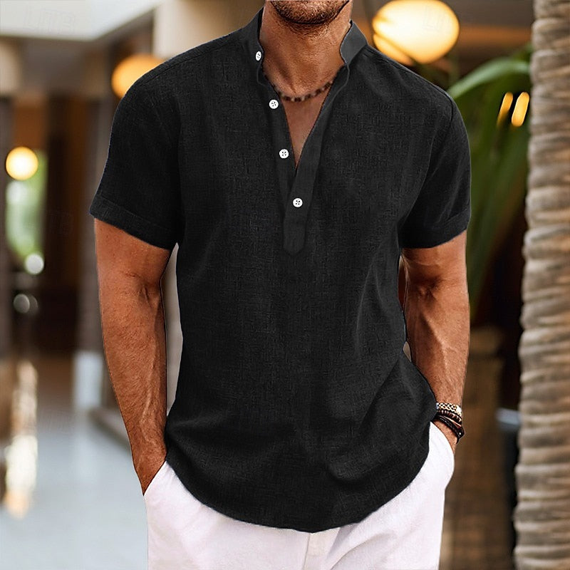 Camiseta Henley de manga corta para hombre