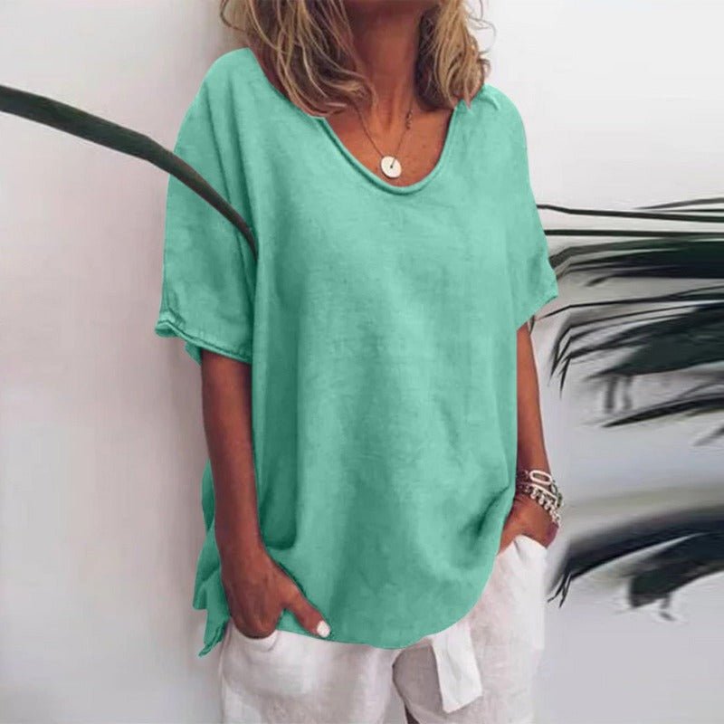 Camiseta oversized con escote en V para mujer
