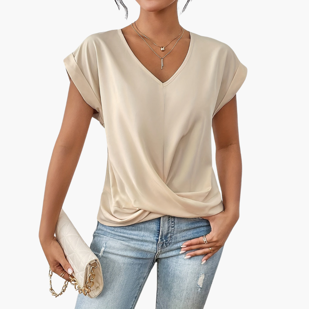 Camiseta para mujer con cuello en V y nudo cruzado en la parte delantera