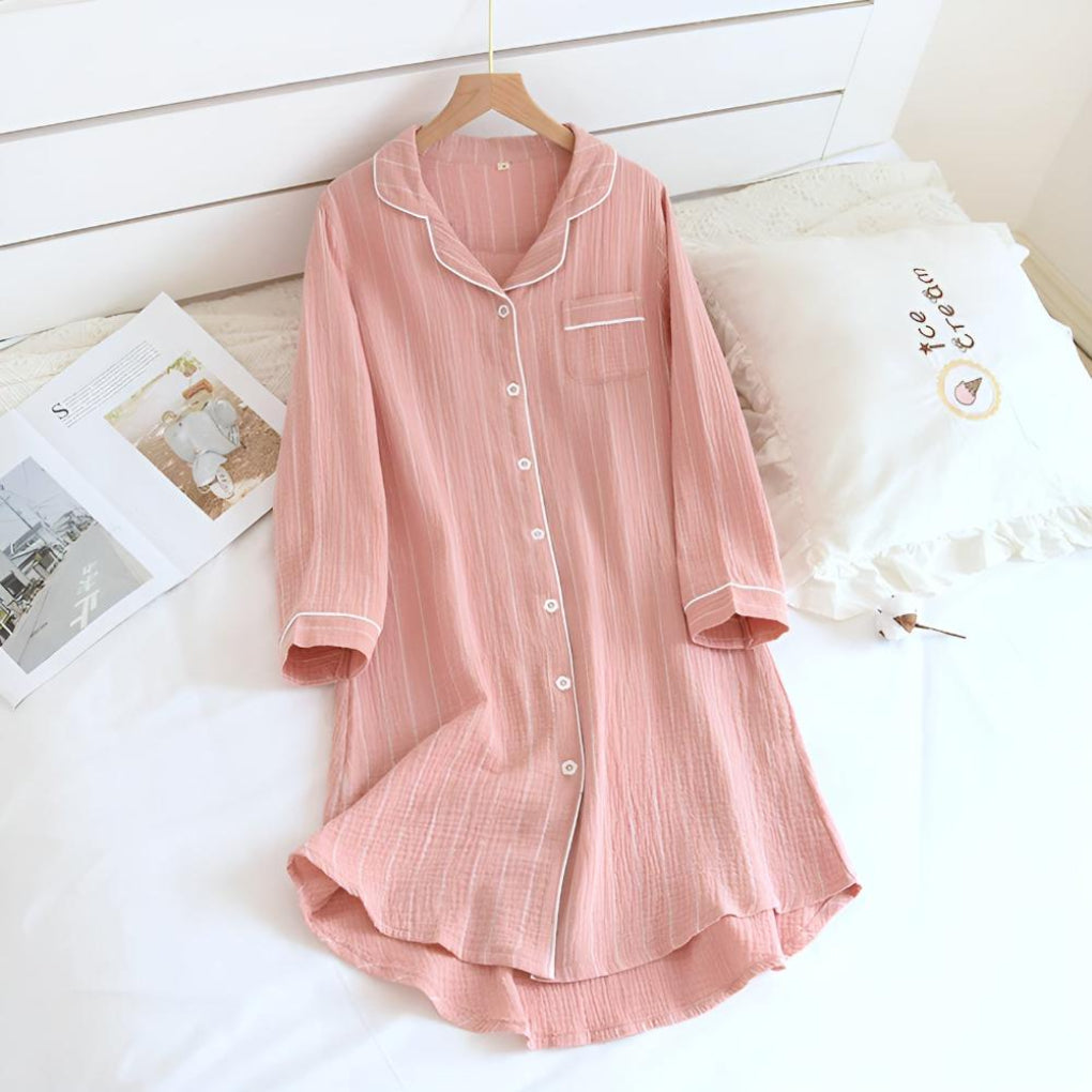 Camisón ligero a rayas de muselina de algodón para mujer