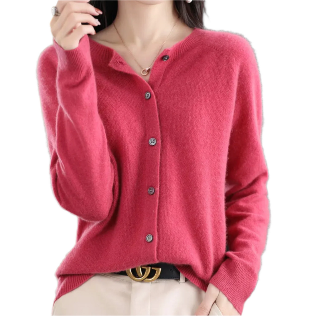 Cárdigan de lana para mujer con cuello redondo - Jersey de punto blanco