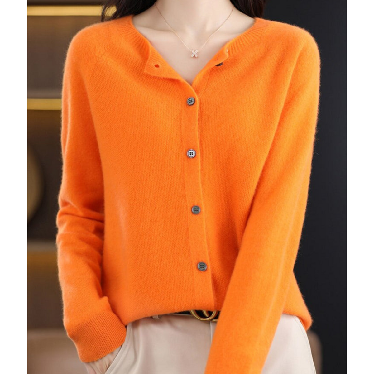 Cárdigan de lana para mujer con cuello redondo - Jersey de punto blanco
