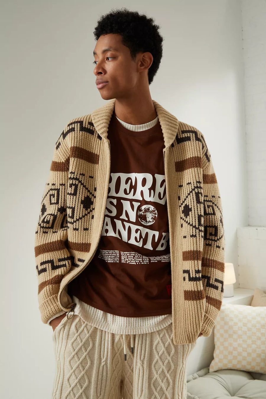 Cárdigan de punto jacquard estilo vintage para hombre