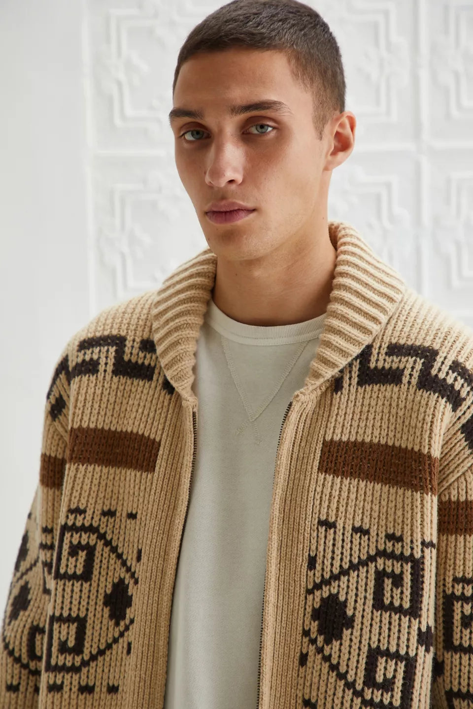 Cárdigan de punto jacquard estilo vintage para hombre