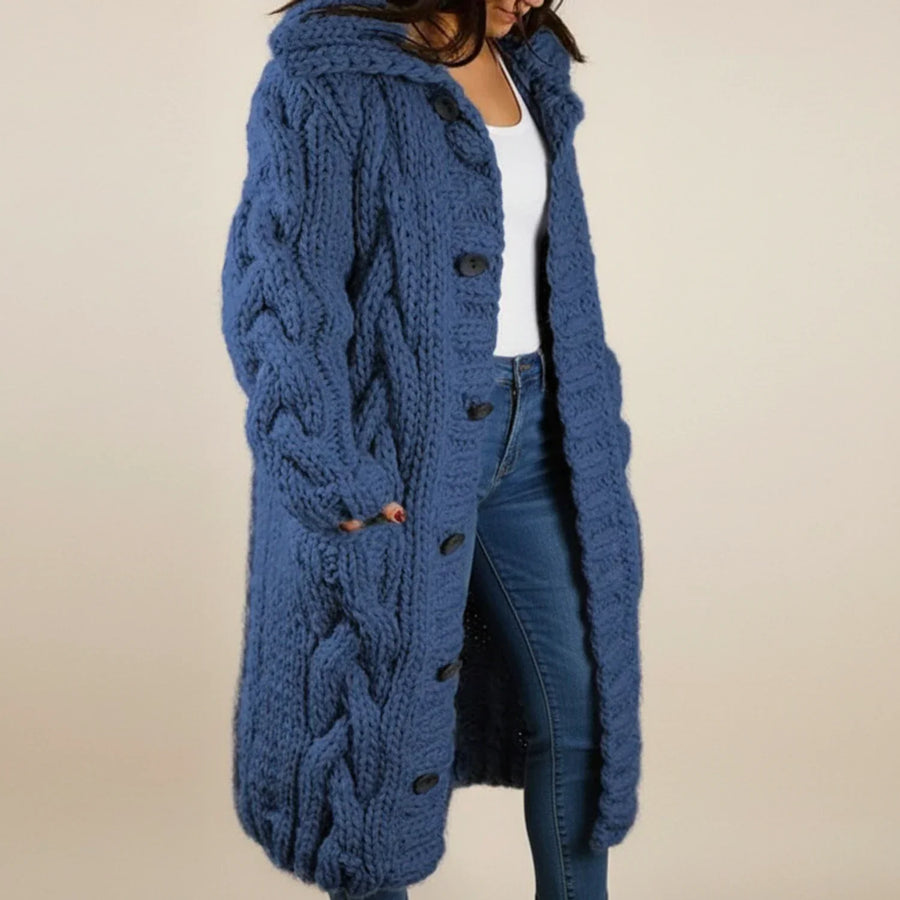Cárdigan largo de invierno con capucha para mujer