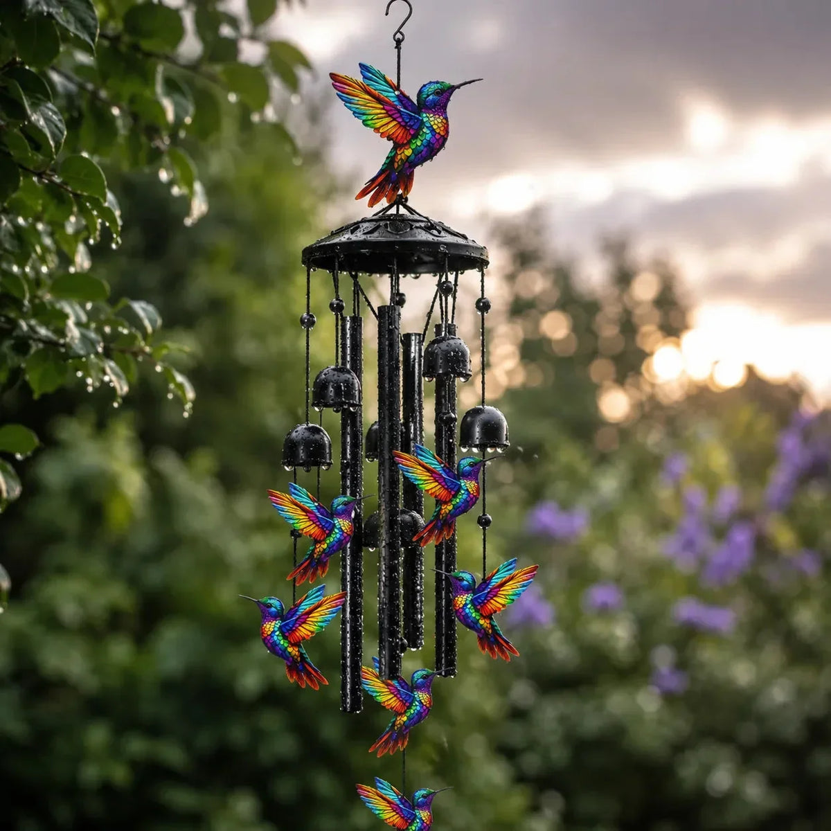 Carillón de viento de colibrí arcoíris para jardín, patio y porche