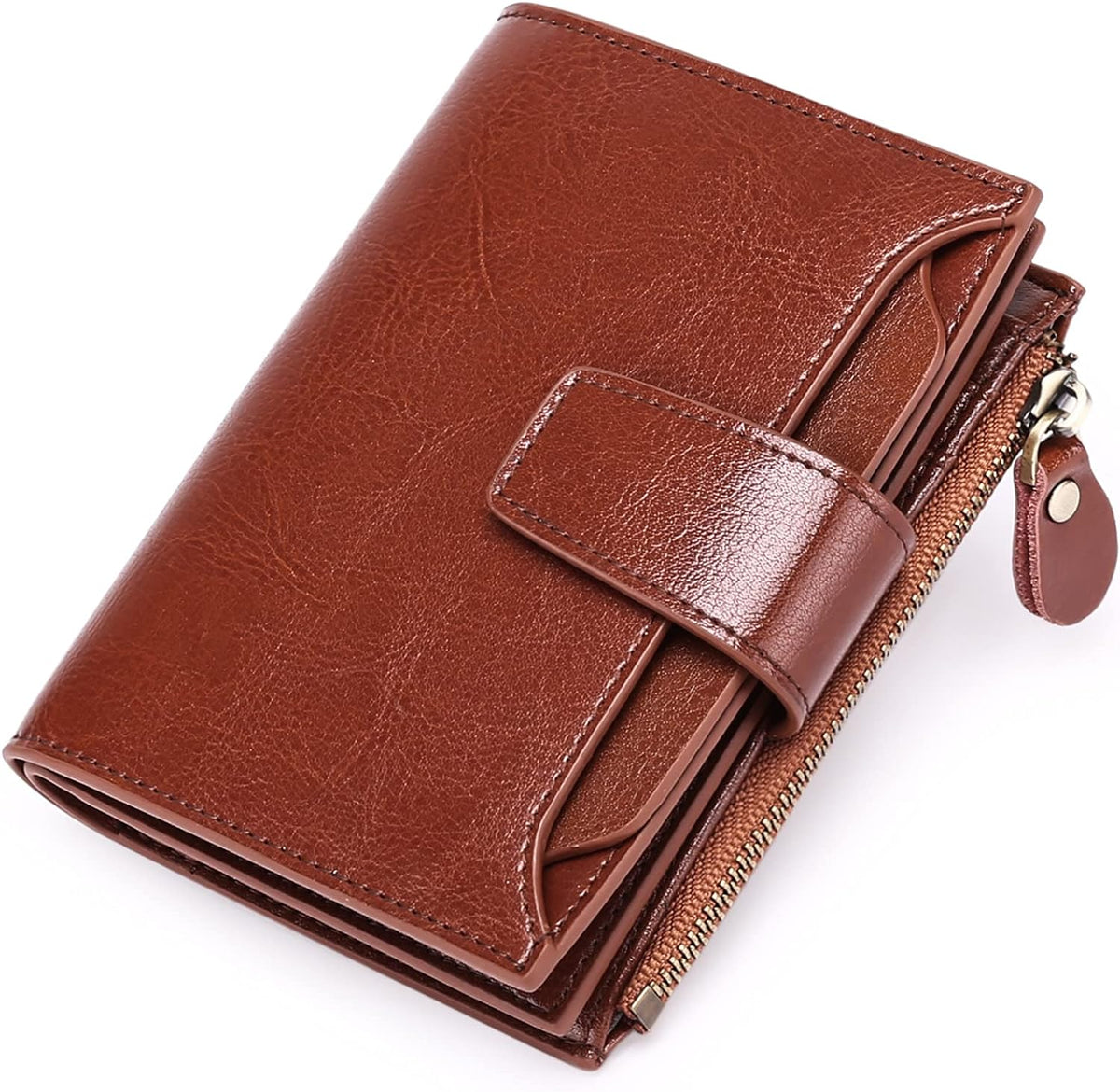 Cartera compacta de piel auténtica con múltiples bolsillos