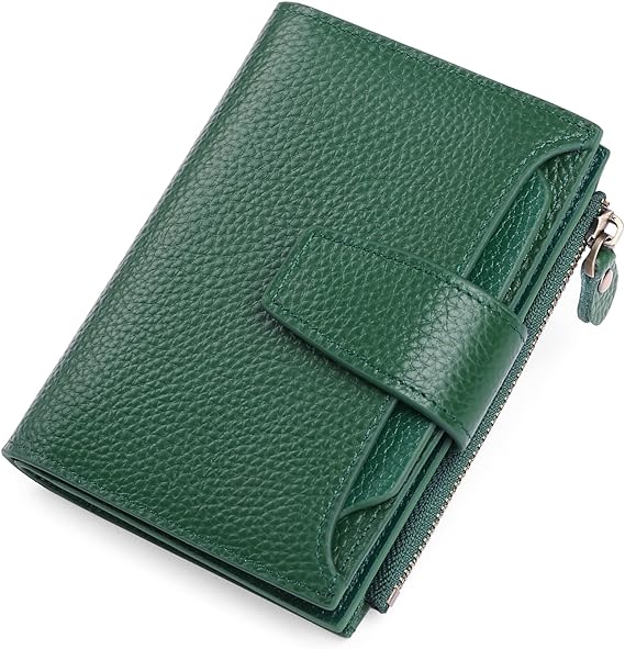 Cartera compacta de piel auténtica con múltiples bolsillos